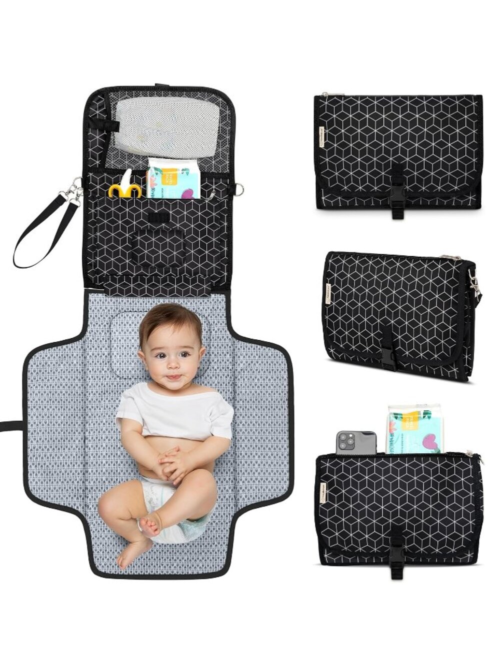 New Portable Diaper Changing Pad, Baby Changing Mat (Black Geo)